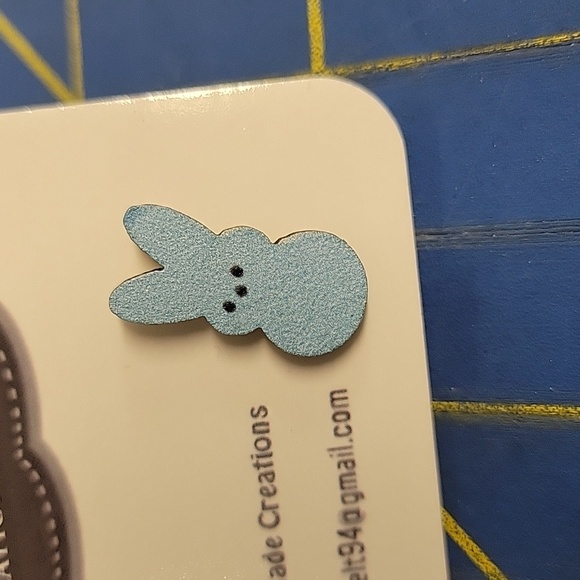 Blue Bunny with Face Wood 1/3" Earrings Easter Spring Rabbit - Picture 2 of 2